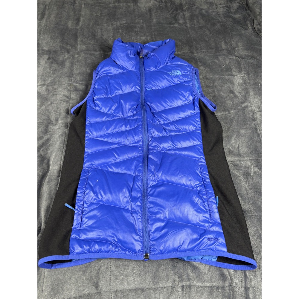 The North Face Womens 600 Down Puffer Vest Blue Black Hybrid Stretch Size L